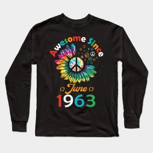 Funny Birthday Quote, Awesome Since June 1963, Retro Birthday Long Sleeve T-Shirt